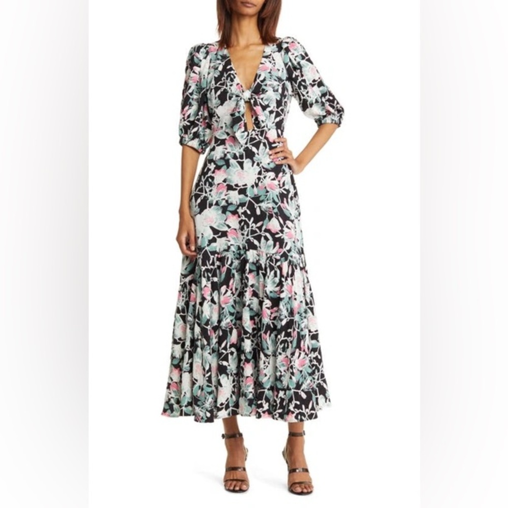 Chelsea28 Black Floral Maxi Dress with Pink & Mint Floral Print